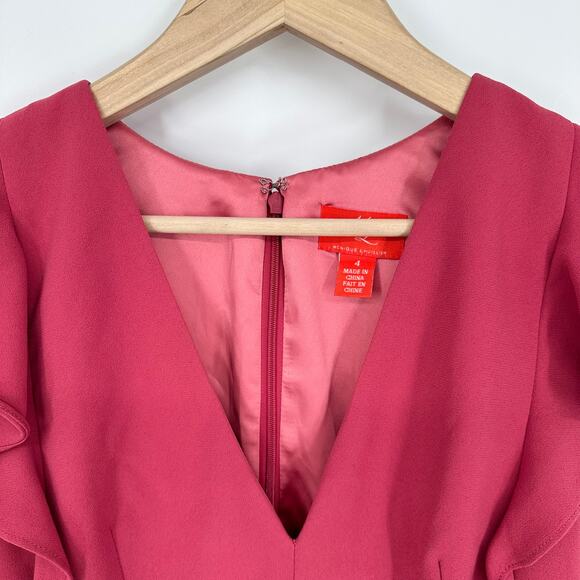 BHLDN Anthropologie Monique Lhuillier Asymmetrical Ruffle Mini Dress V Neck Pink - Picture 8 of 15